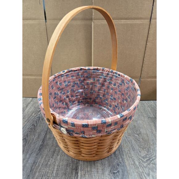 Longaberger 1994 Measuring Basket 13" w/ Liner & Plastic Protector USA FLAG - Picture 2 of 5